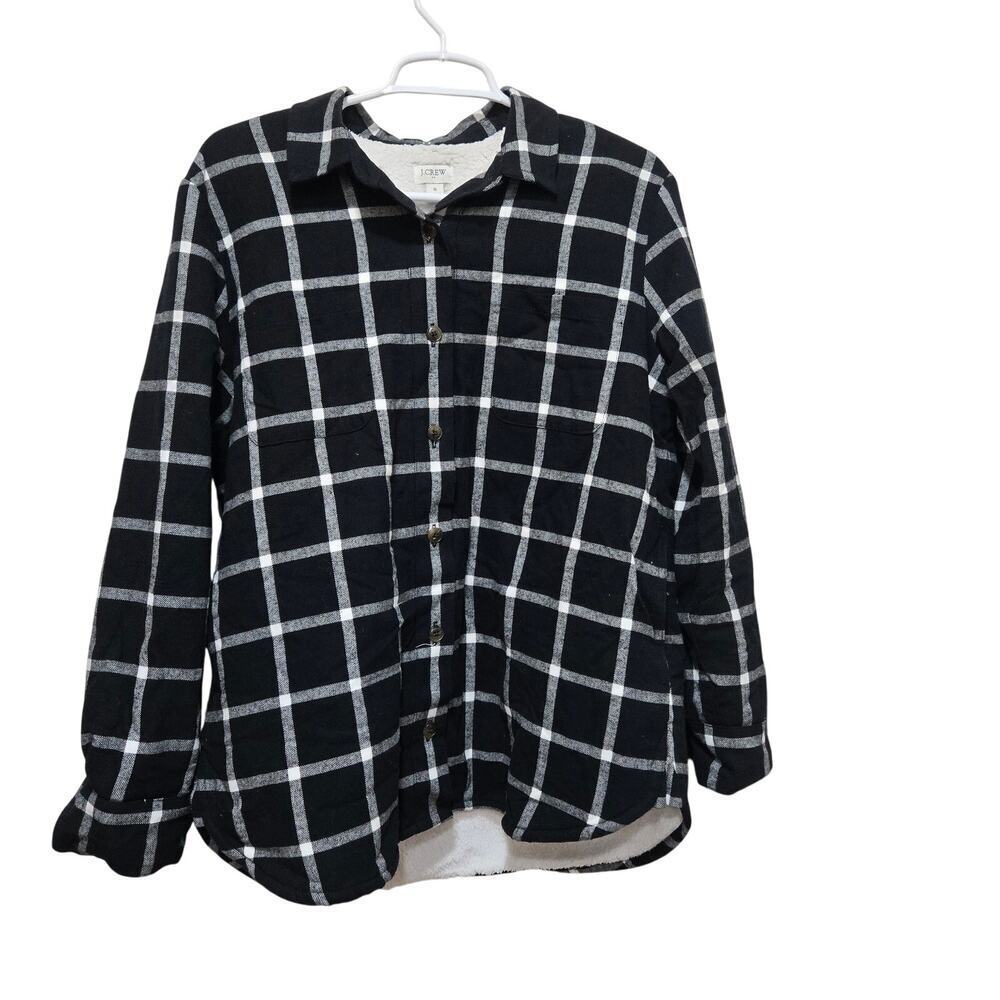 J. Crew Factory Black Plaid Sherpa Lined Shacket S